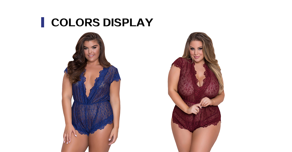 Plus Size Lingerie Sheer Plunging Lace Romper