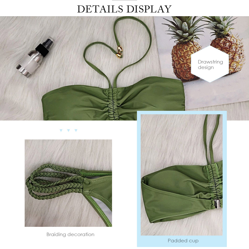 Lady Halter Neck Backless Padded Braided Drawstring Beach Bikini Set