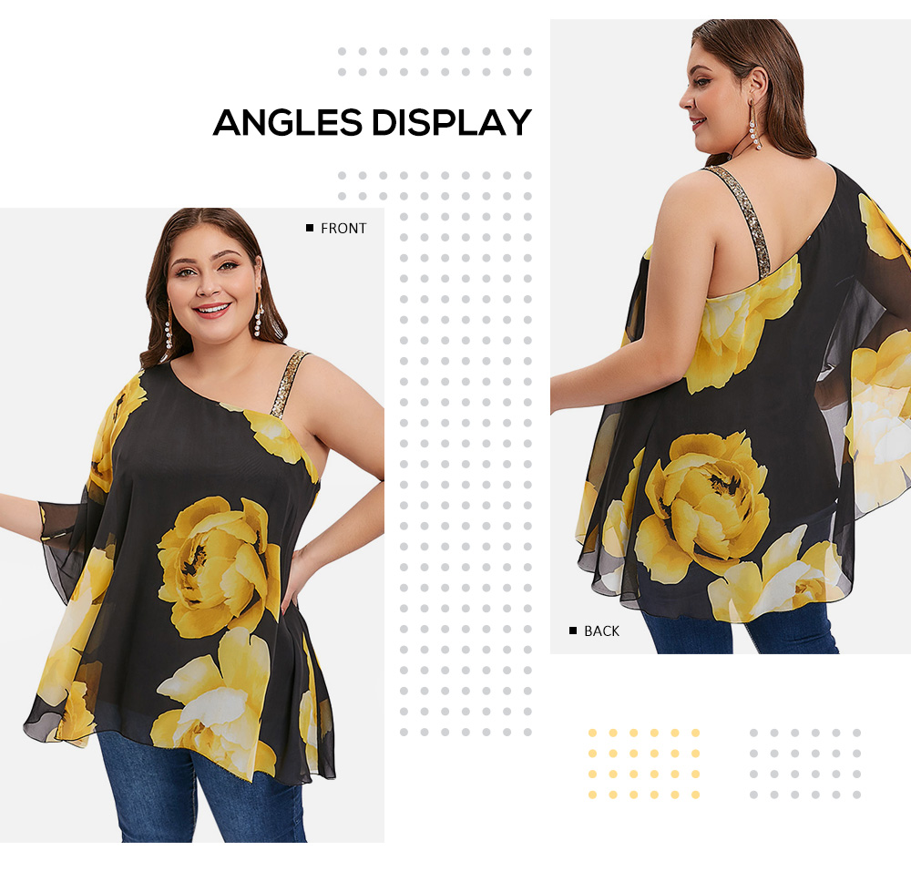 Plus Size Skew Neck Floral Print Blouse