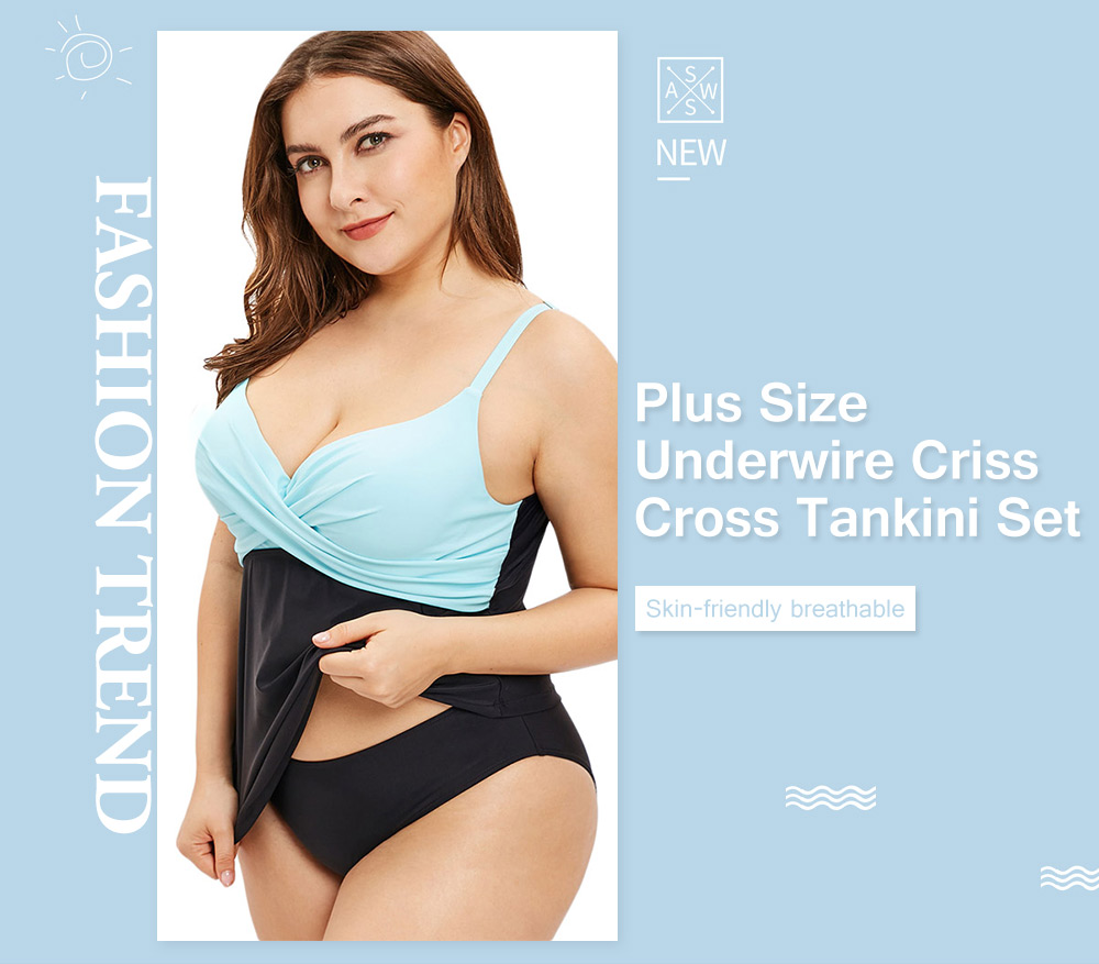 Plus Size Underwire Criss Cross Tankini Set