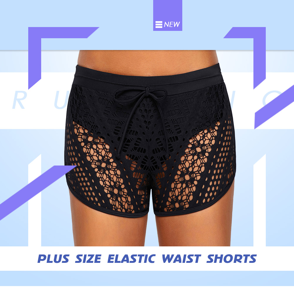 Plus Size Openwork Elastic Waist Shorts