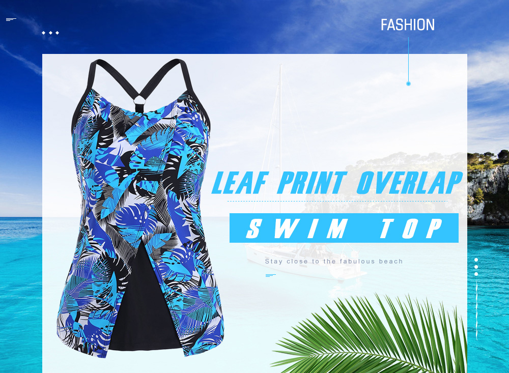 Leaf Print Overlap Swim Top