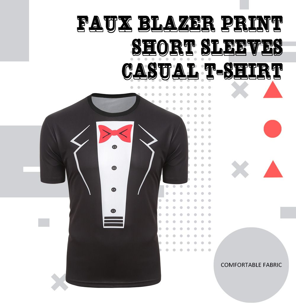 Fuax Blazer Print Short Sleeves Casual T-shirt