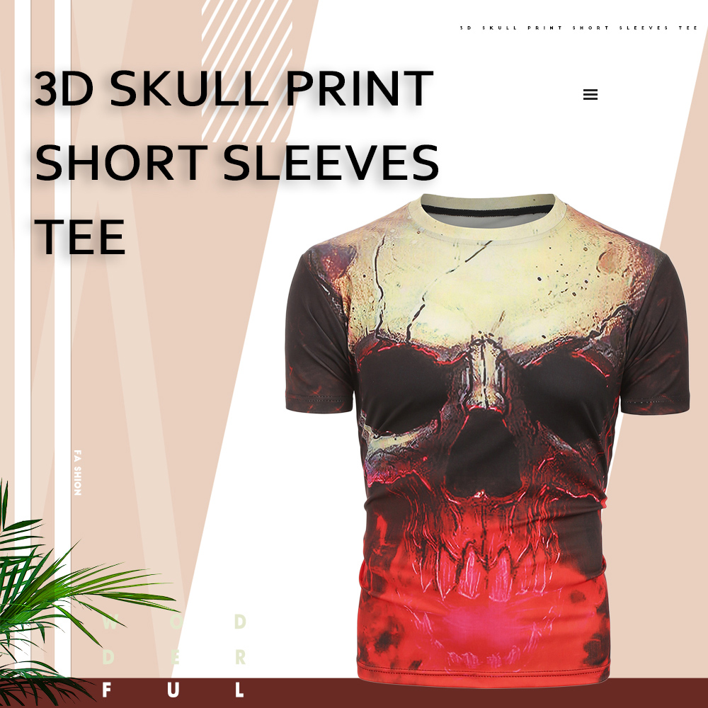 3D Skull Print Short Sleeves Tee