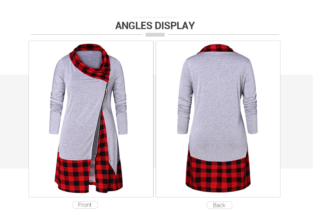 Plus Size Plaid Splicing Side Zip Fly T-shirt