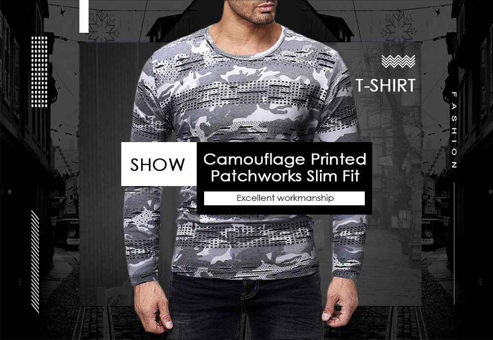 Camouflage Printed Patchworks Slim Fit T-shirt
