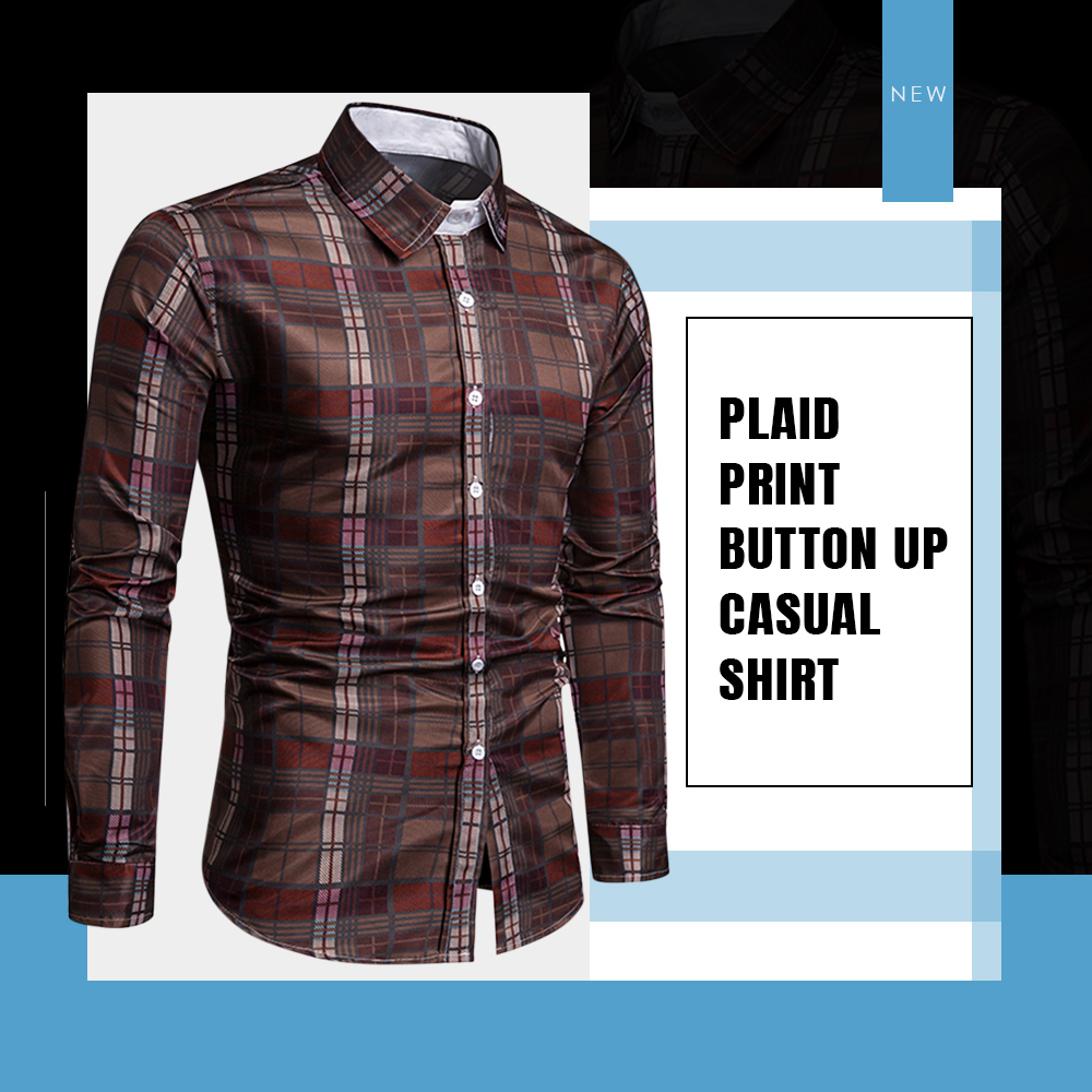 Button Up Turn-down Collar Checkered Print Casual Shirt