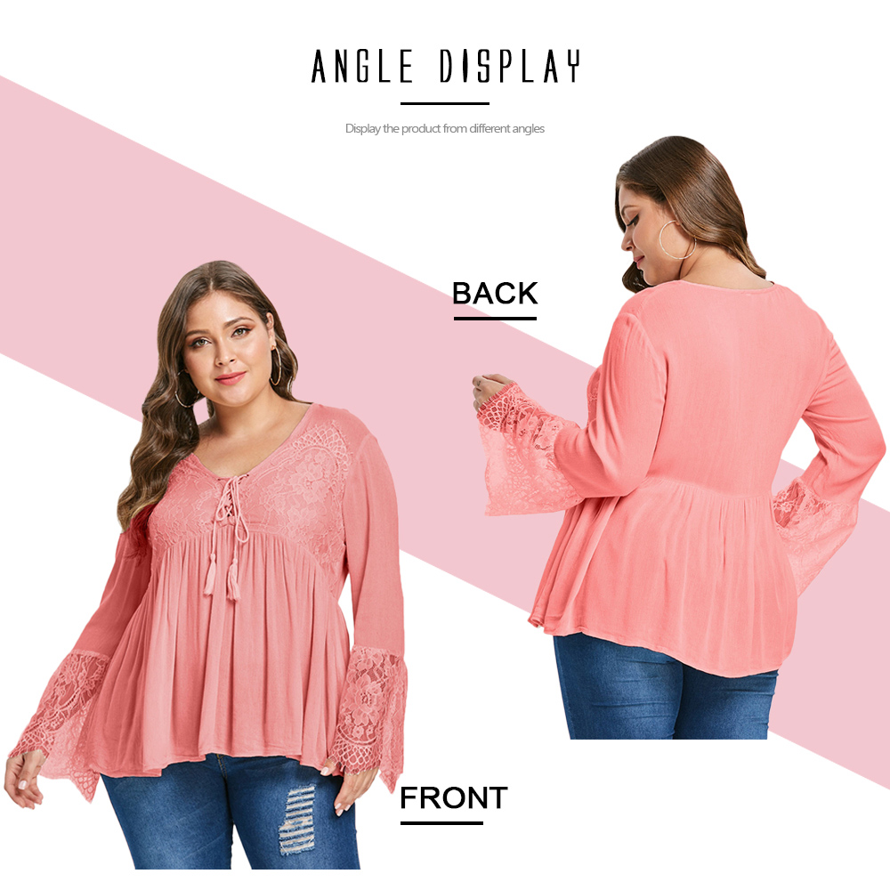 Lace Panel Tassels Plus Size Blouse