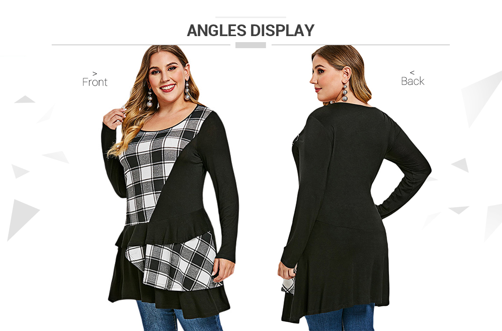 Plus Size Plaid Ruffle Layered T-shirt