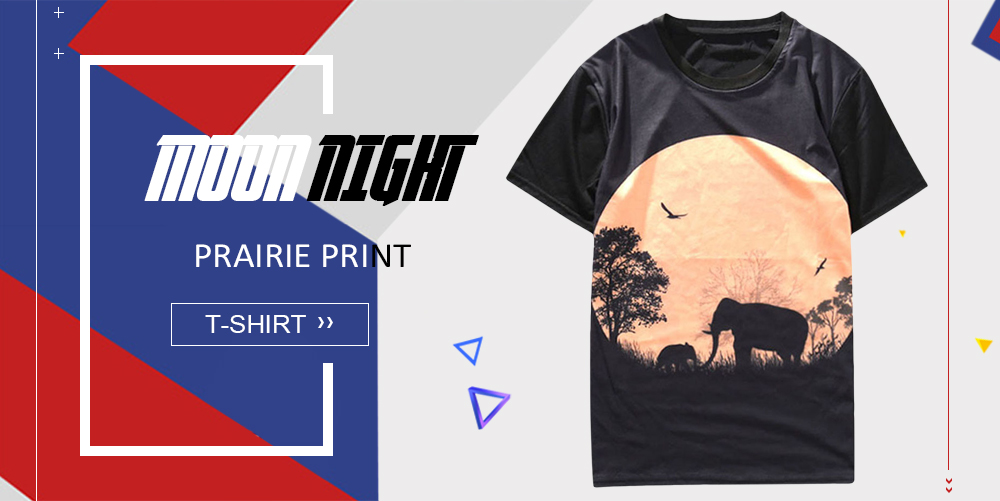 Moon Night Prairie Scenery Print Short Sleeves T-shirt