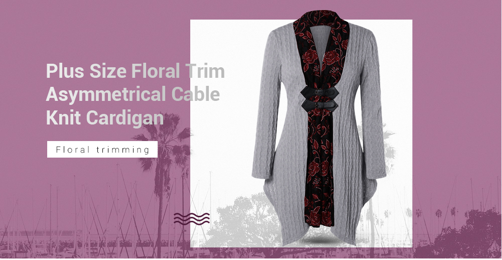 Plus Size Floral Print Asymmetrical Cardigan