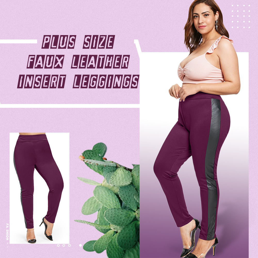 Plus Size PU Detail Leggings