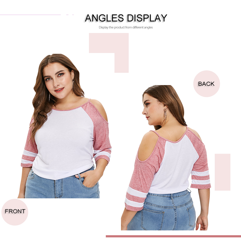 Plus Size Cold Shoulder Two Tone Tee