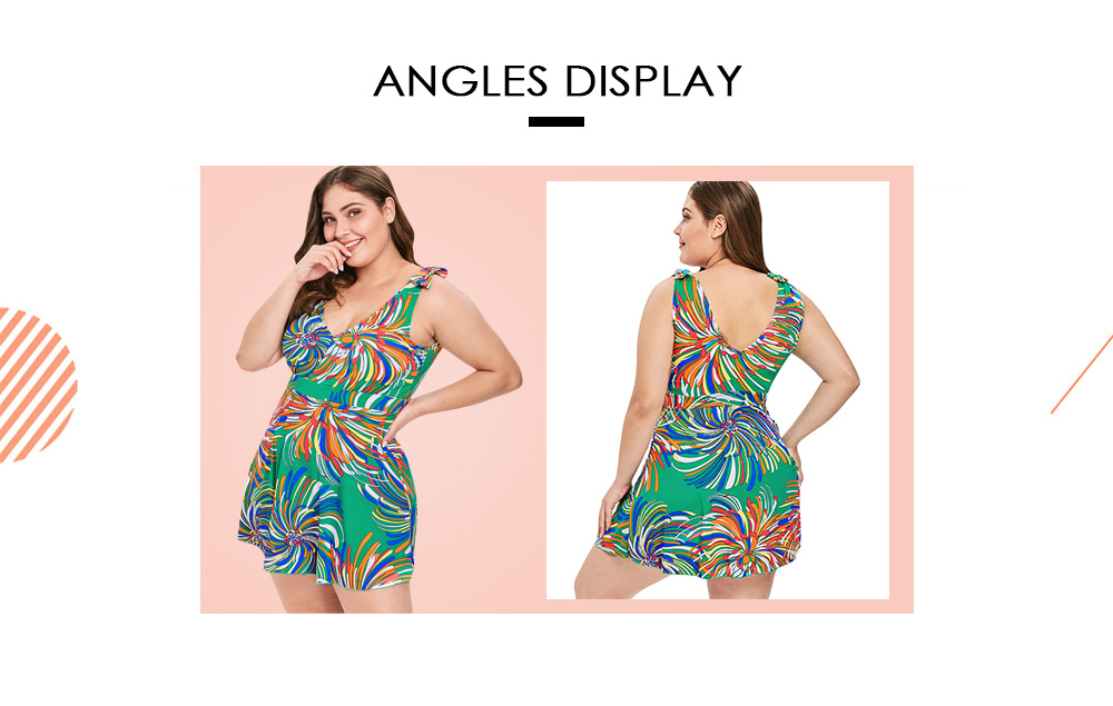 Plus Size Knot Shoulder Strap Printed Swimwear