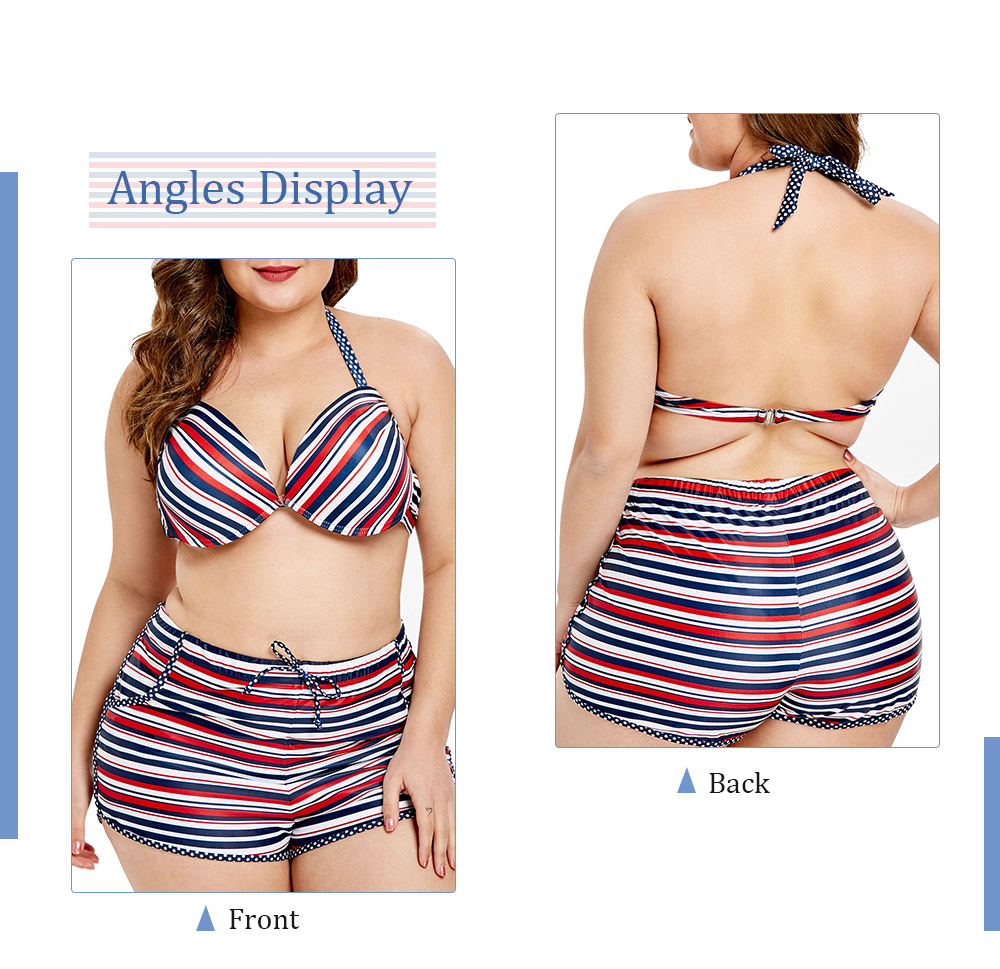 Plus Size Striped Underwire Bikini Set