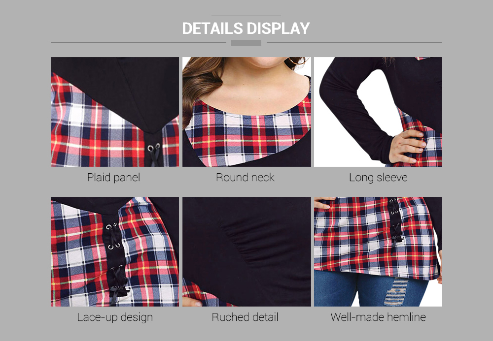 Plus Size Plaid Lace Up T-shirt