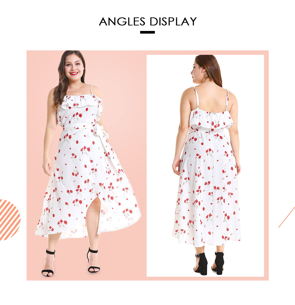 Plus Size Flounce Floral Spaghetti Strap Dress