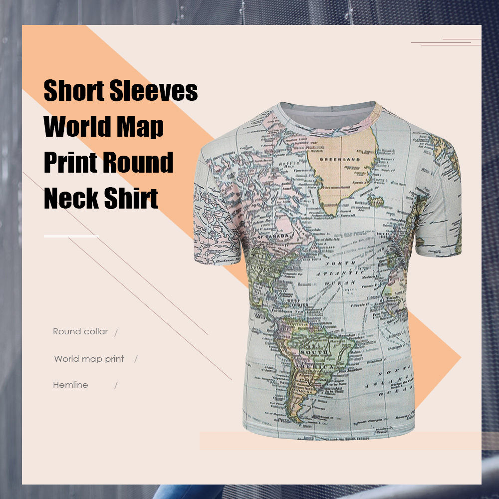 Short Sleeves World Map Print Round Neck Shirt