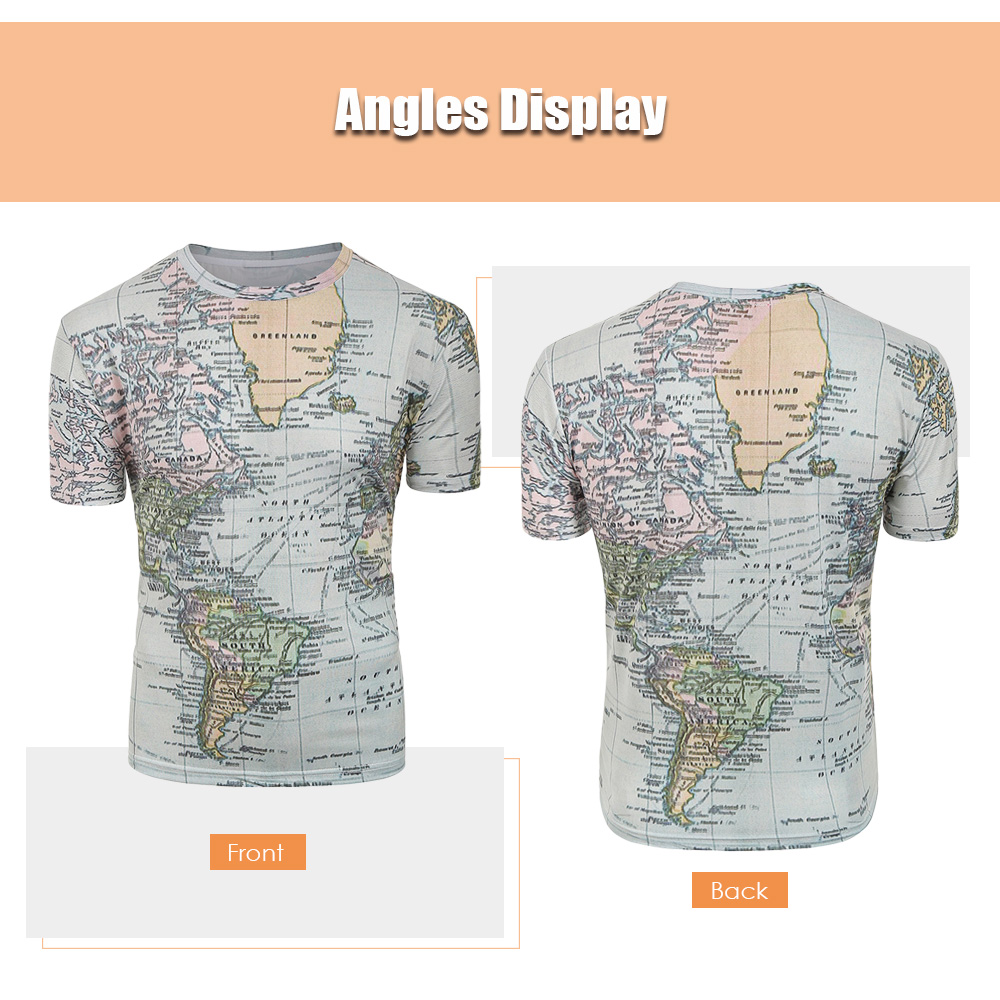 Short Sleeves World Map Print Round Neck Shirt