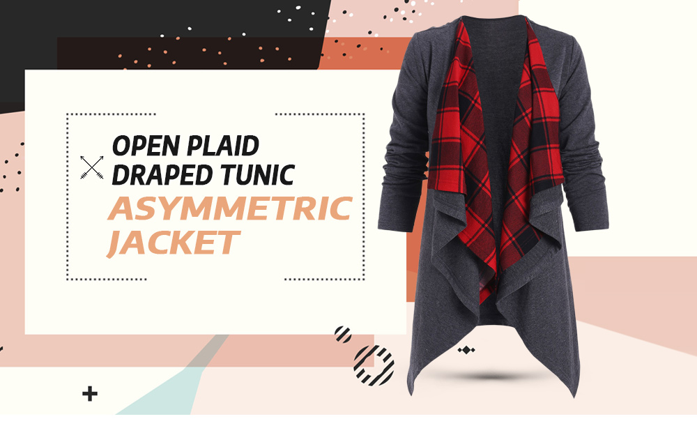 Plaid Open Draped Jacket