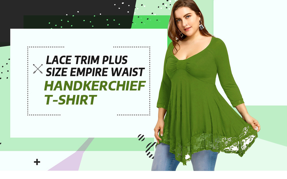 Lace Trim Plus Size Empire Waist Handkerchief T-shirt