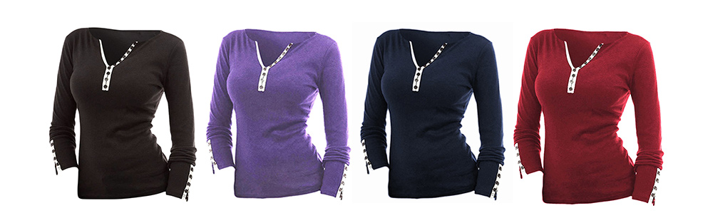 Plus Size Button Detail V Neck T-shirt