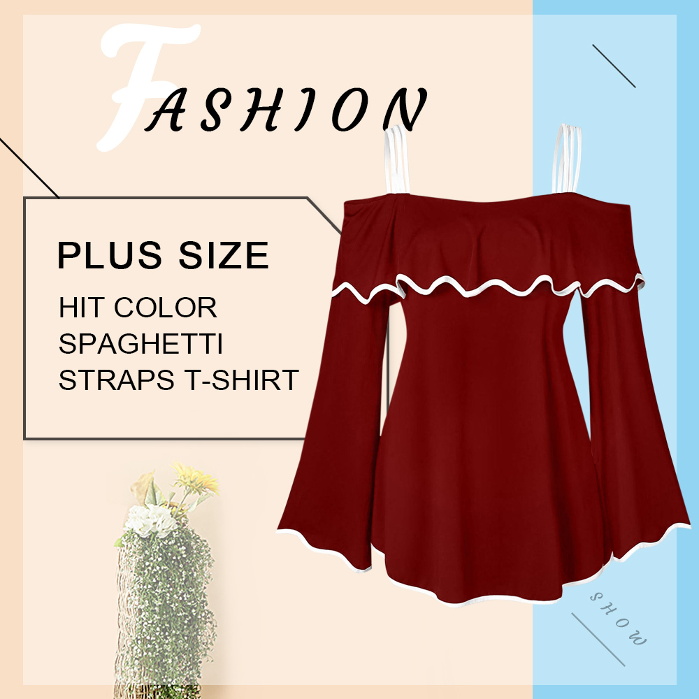 Plus Size Spaghetti Straps Flounce T-shirt