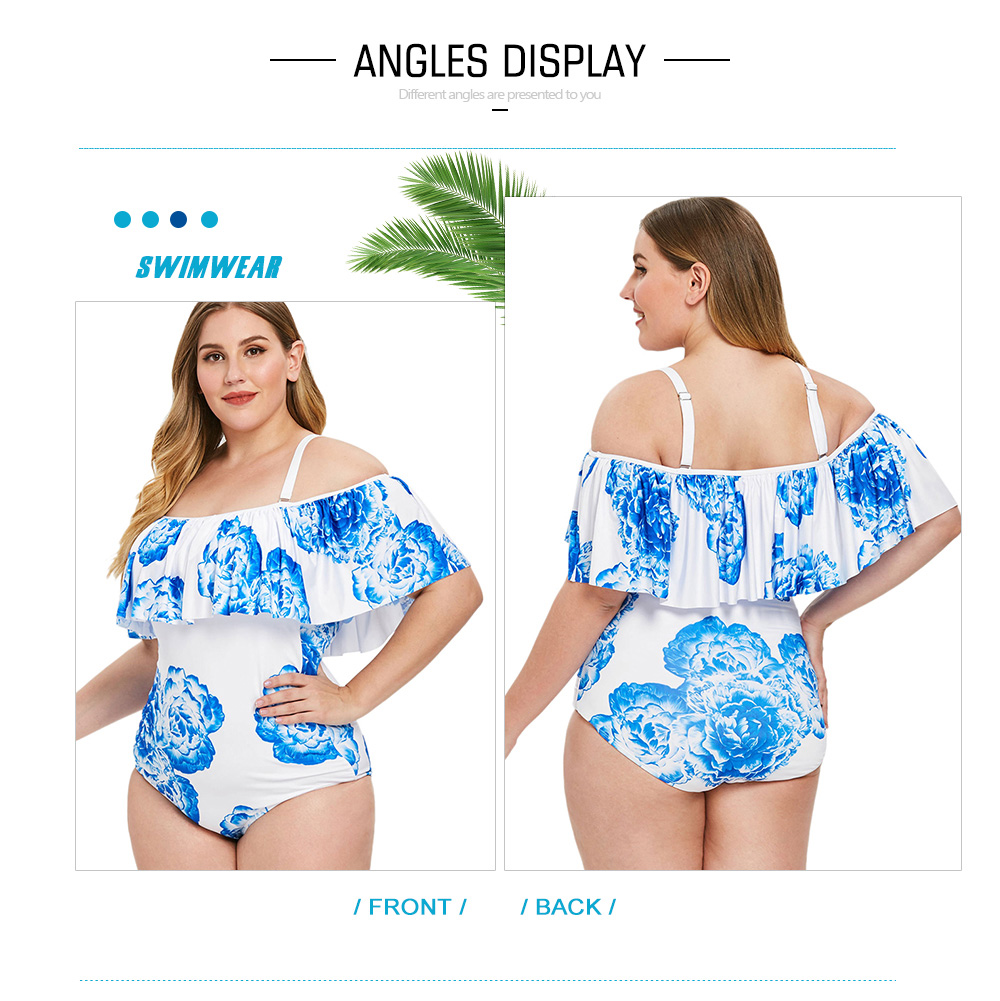 Plus Size Floral Print Ruffle Insert Swimwear