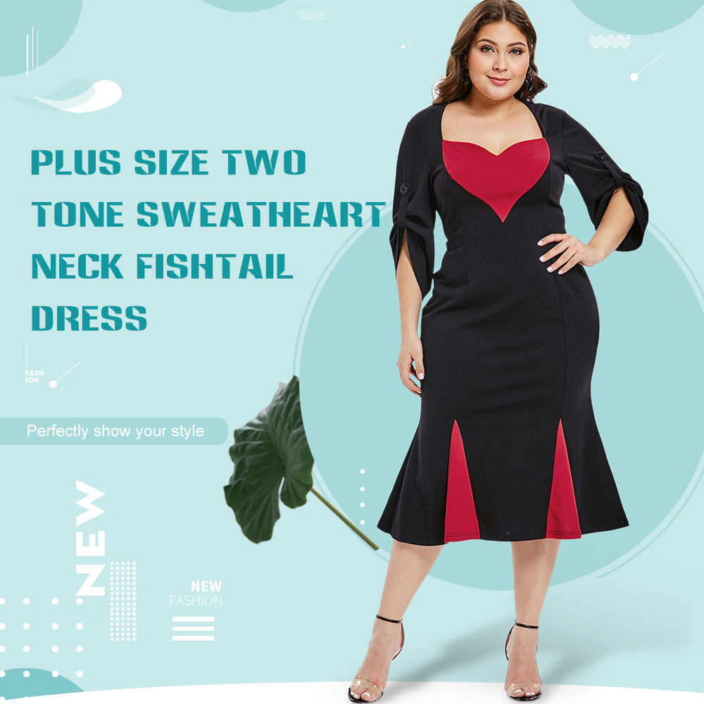 Plus Size Sweatheart Neck Fishtail Dress