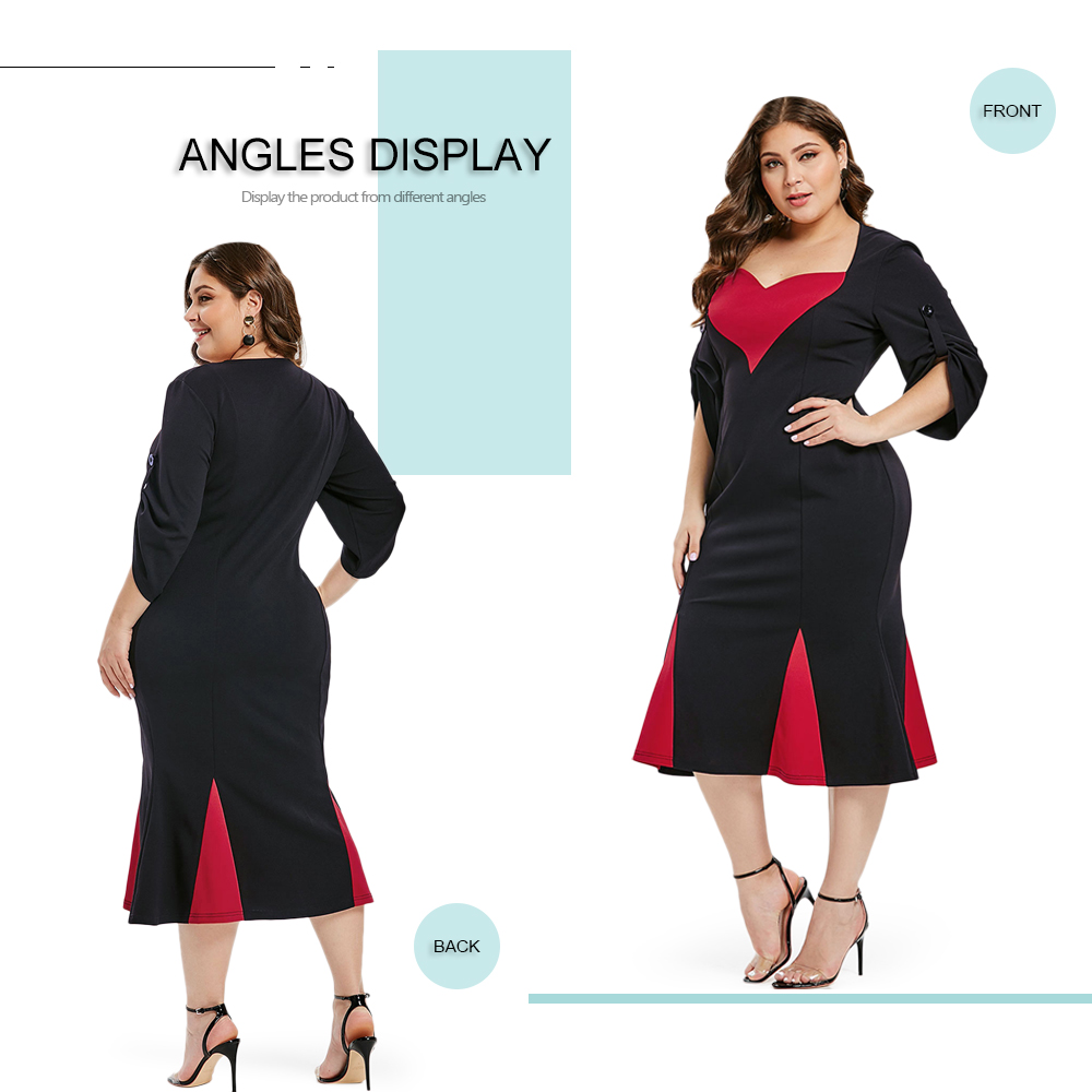 Plus Size Sweatheart Neck Fishtail Dress