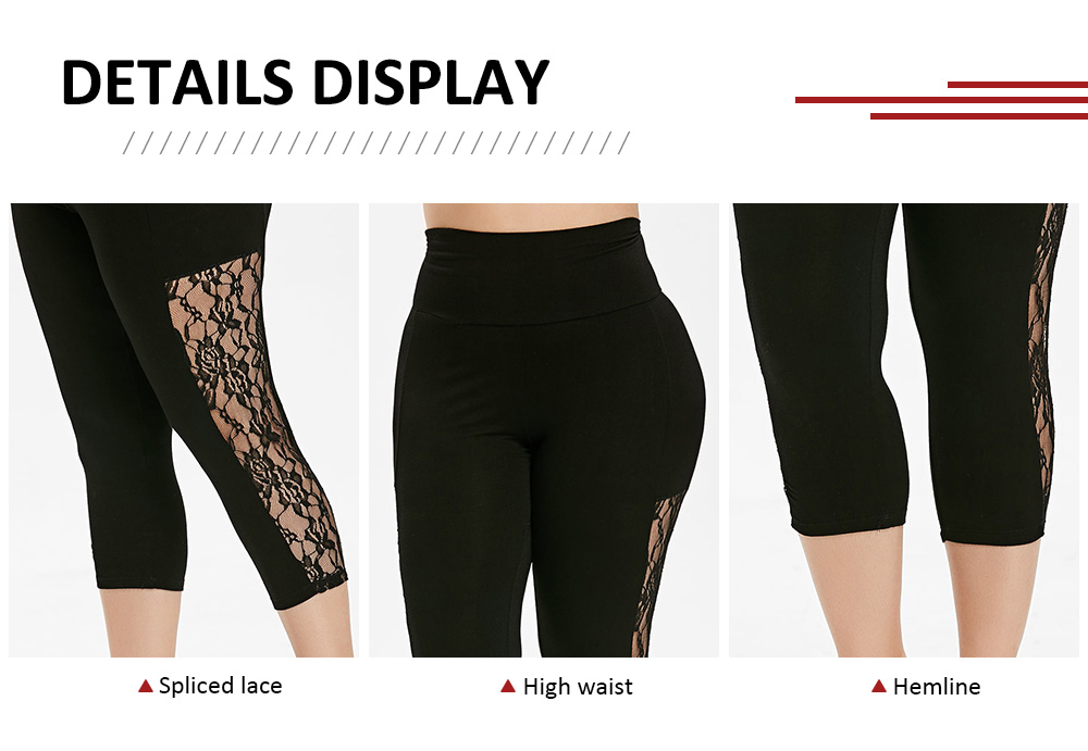 Plus Size High Waist Lace Insert Capri Leggings