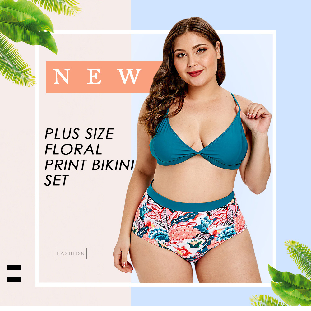 Cross Plus Size Flower Print Bikini Set