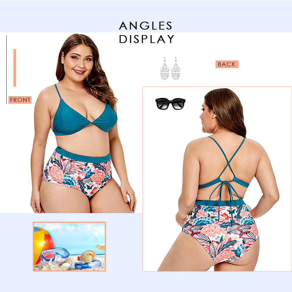 Cross Plus Size Flower Print Bikini Set