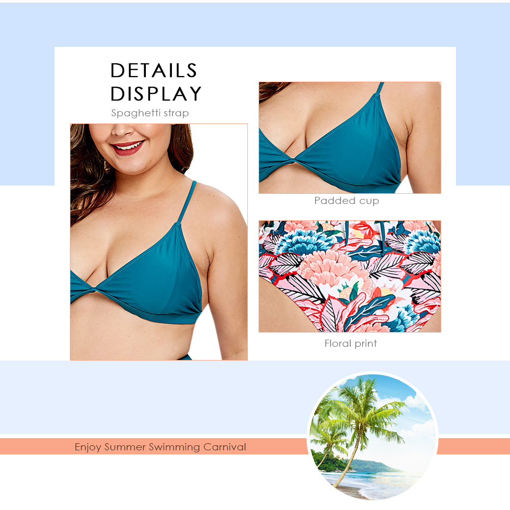 Cross Plus Size Flower Print Bikini Set