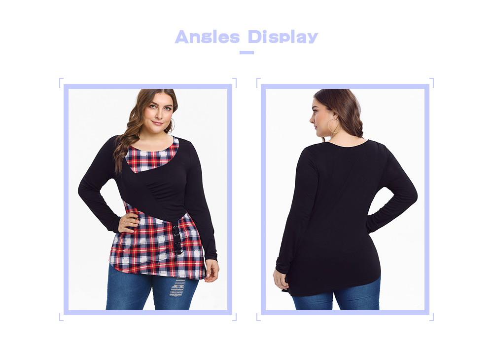 Plus Size Plaid Lace Up T-shirt