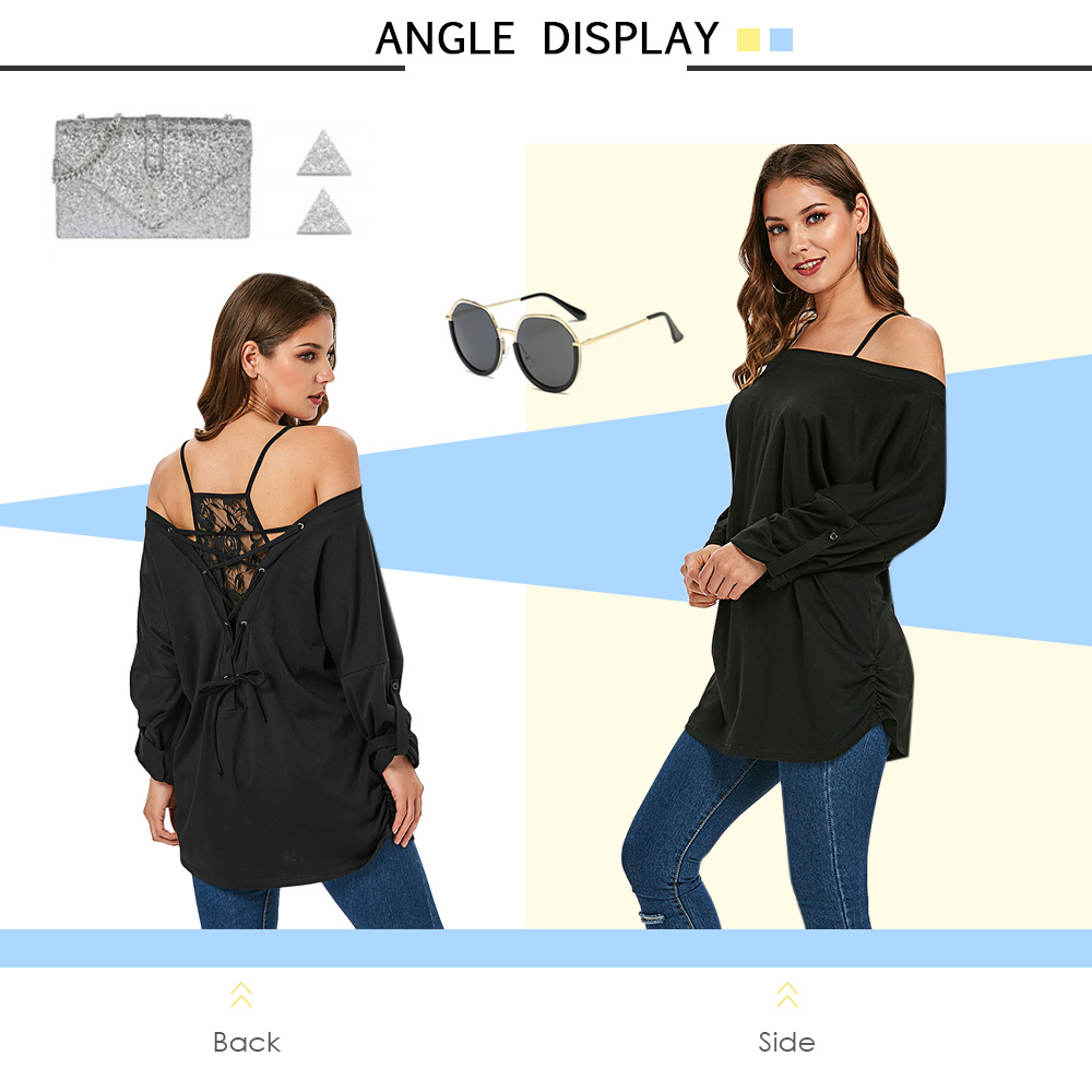 Cold Shoulder Lace Insert Lace-up T-shirt