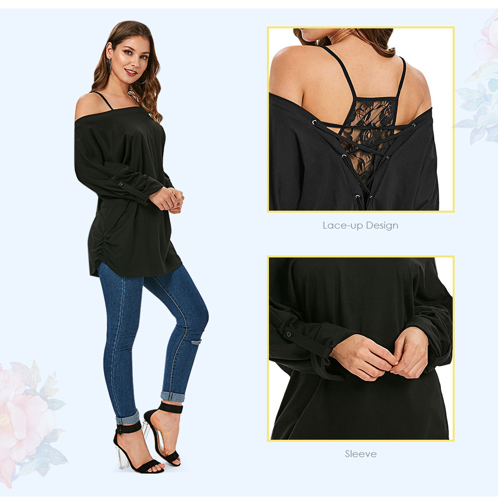 Cold Shoulder Lace Insert Lace-up T-shirt