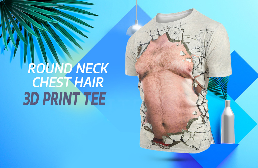 Round Neck Chest Hair 3D Print Tee