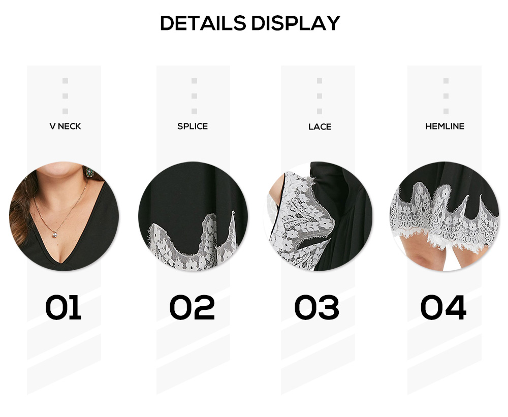 Plus Size Plunge Eyelash Lace Panel Shift Dress