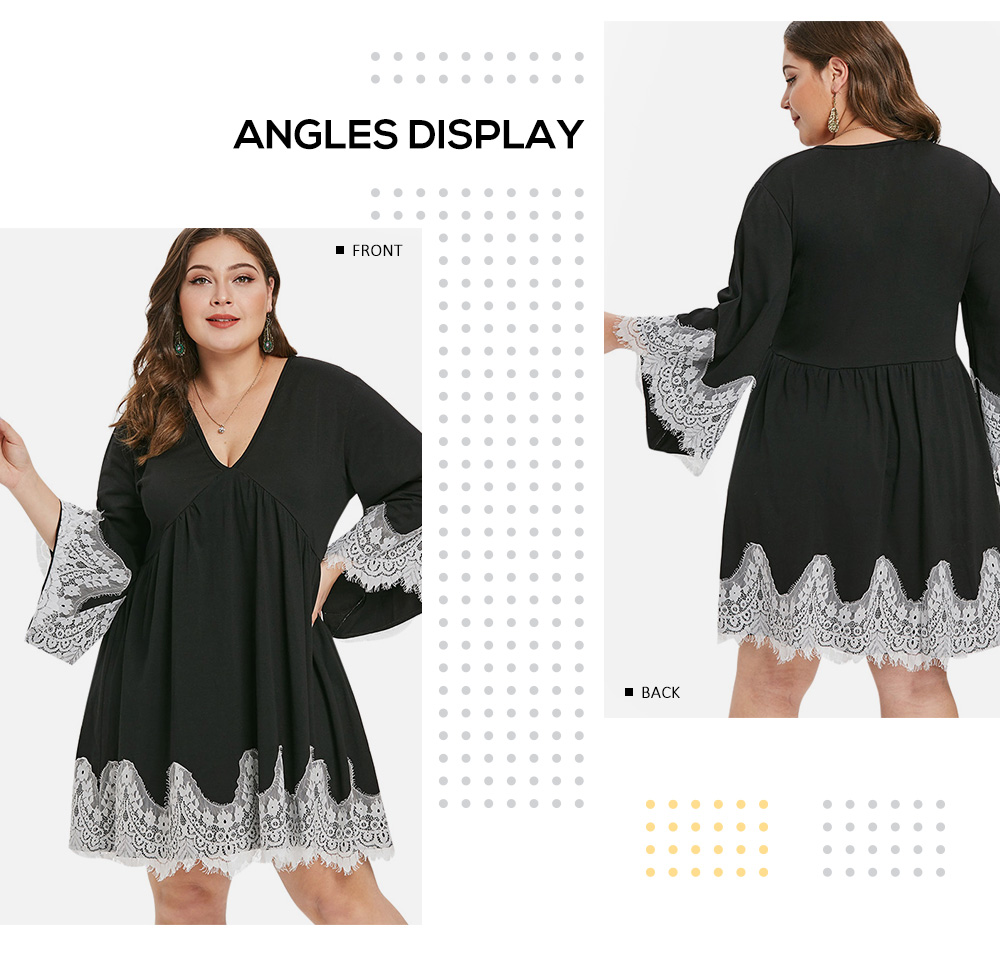 Plus Size Plunge Eyelash Lace Panel Shift Dress