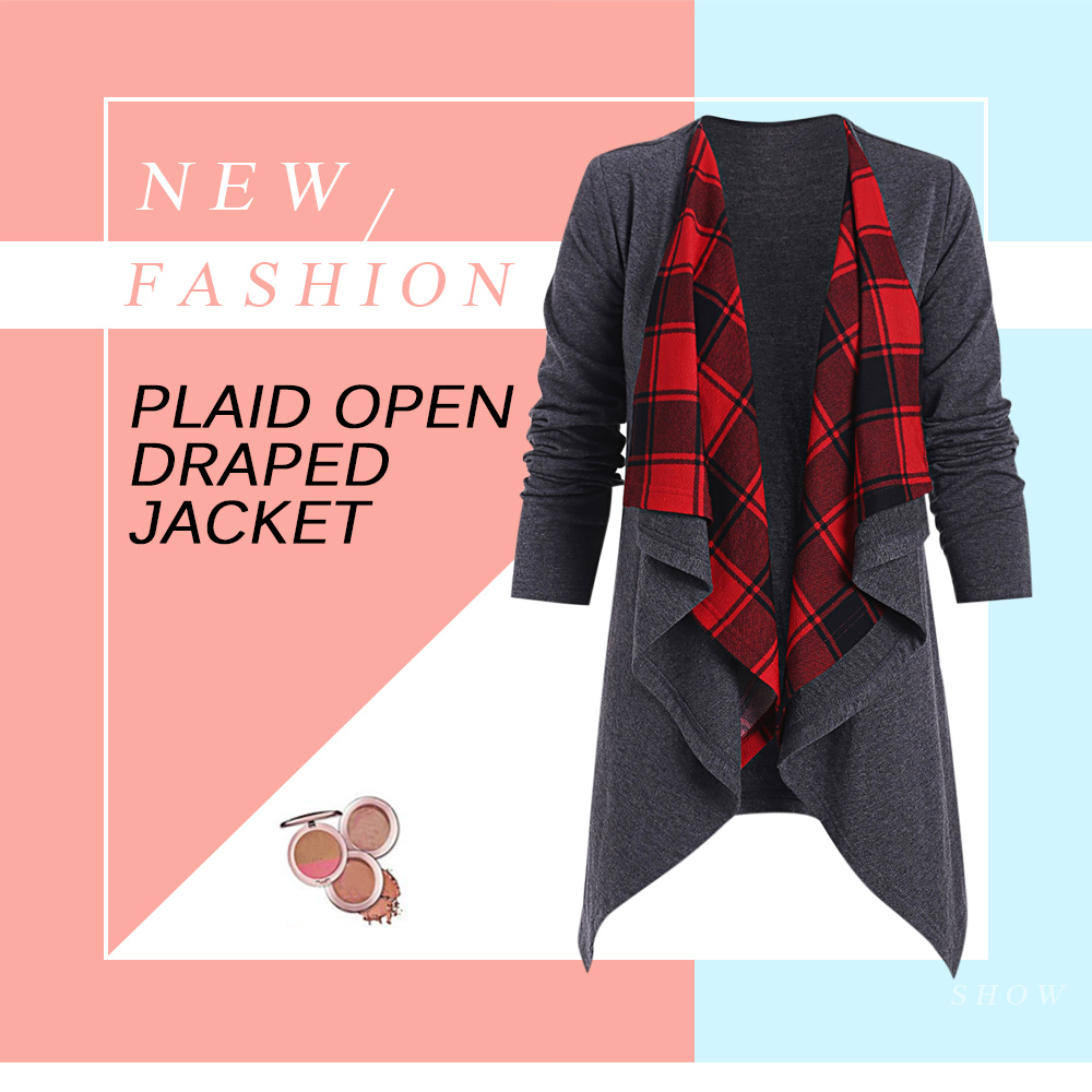 Plaid Open Draped Jacket