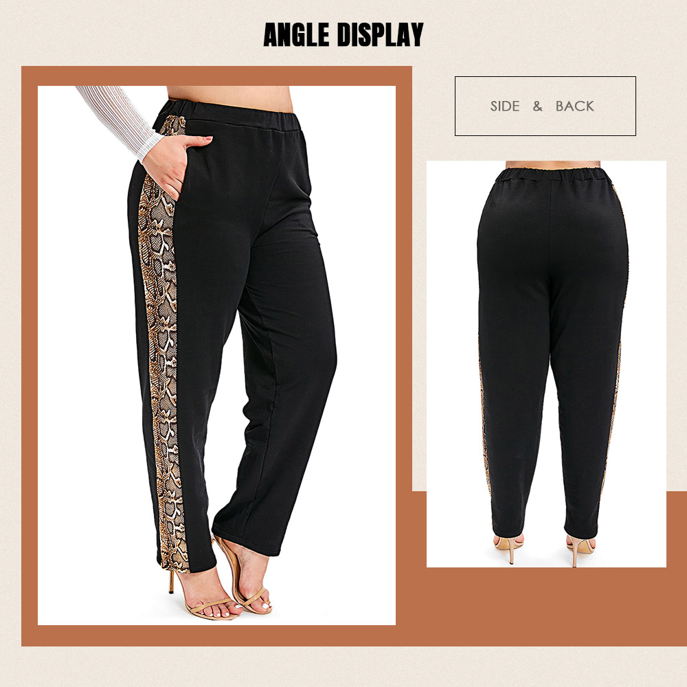 Plus Size Side Snakeskin Print Elastic Waist Pants