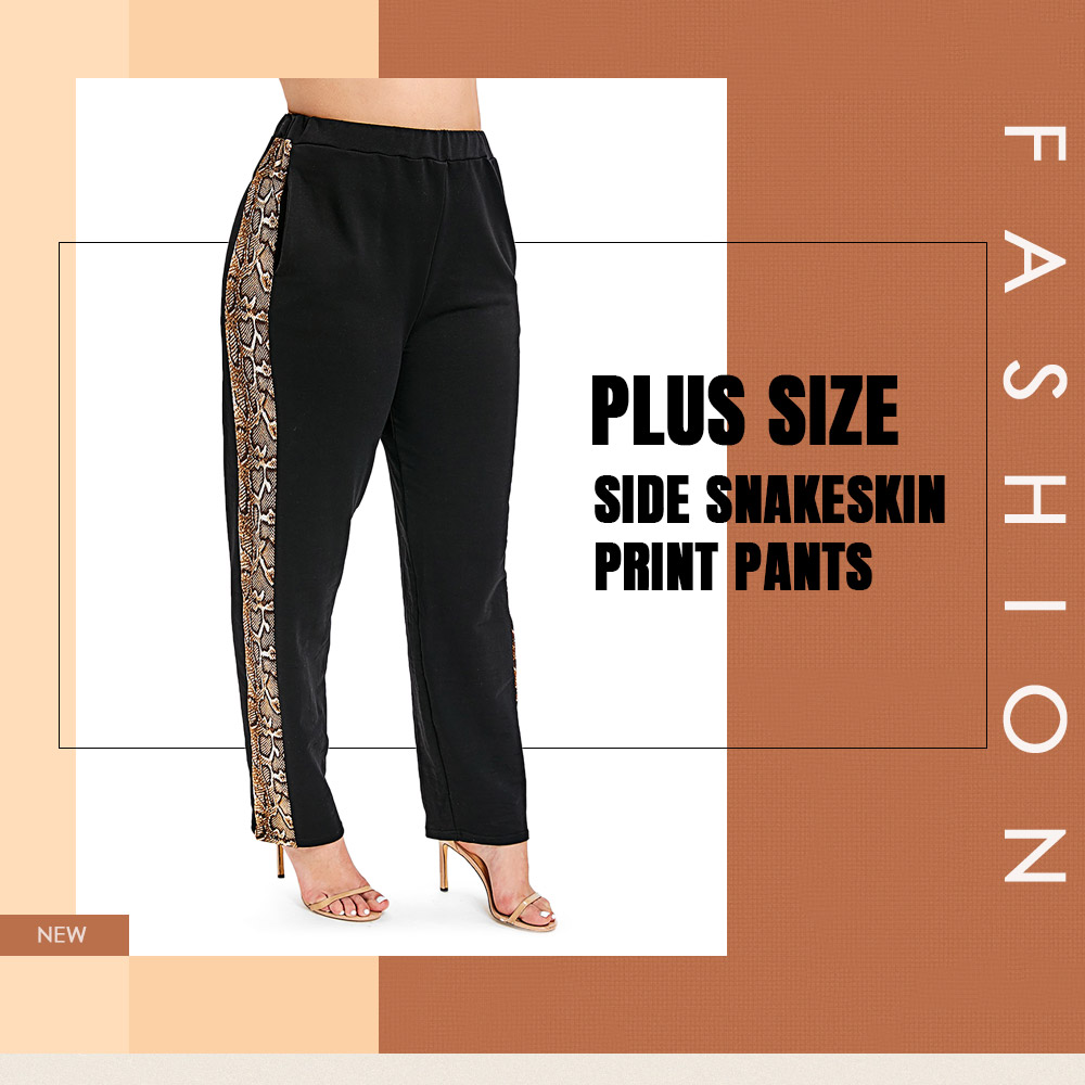 Plus Size Side Snakeskin Print Elastic Waist Pants