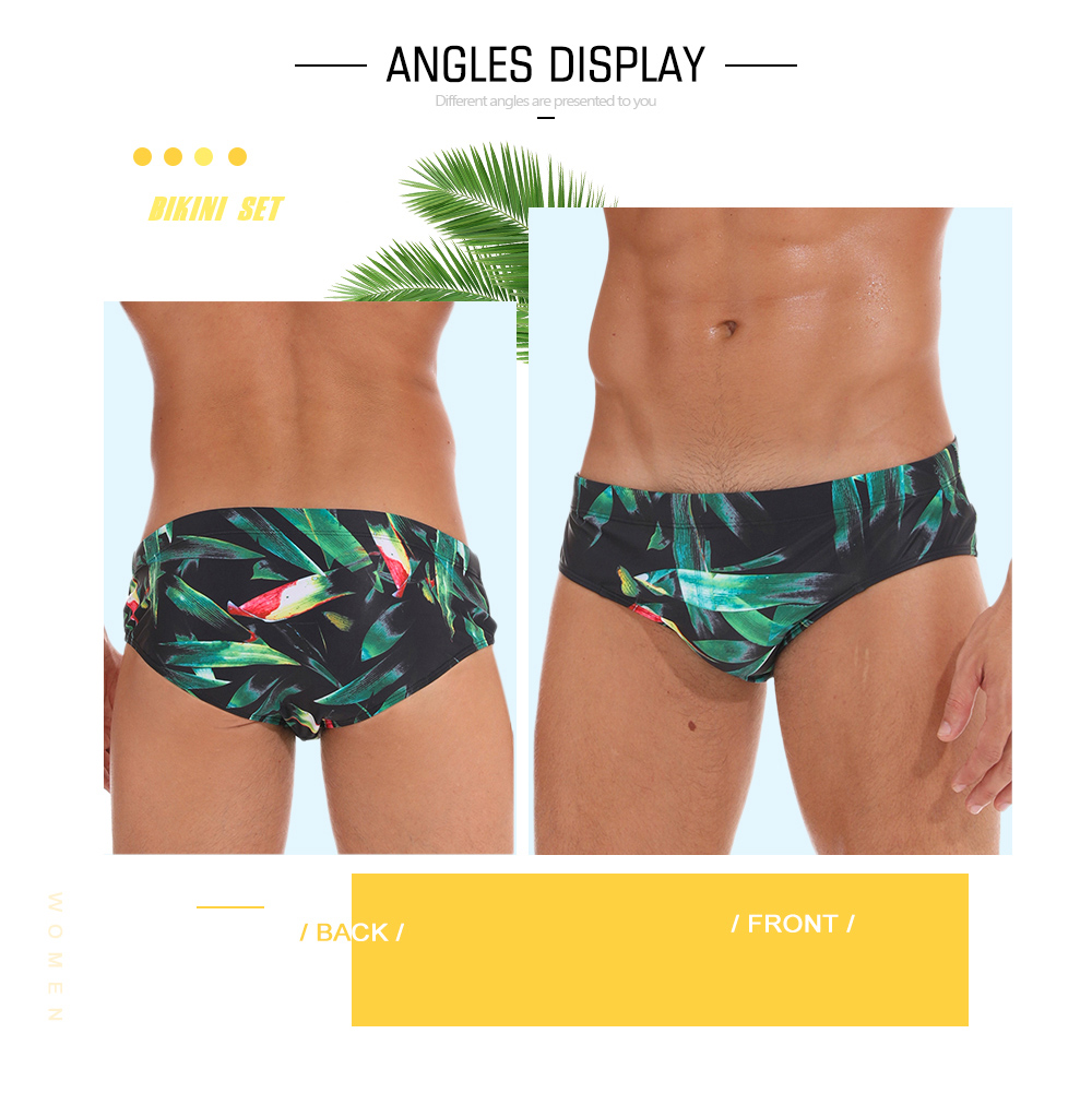 Low Waist Leaves Print Swimming Briefs