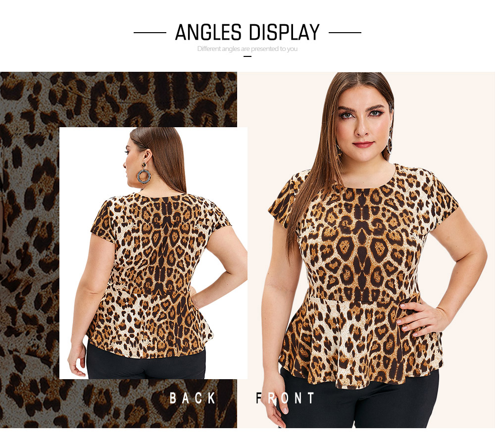 Plus Size Cap Sleeve Leopard Print T-shirt
