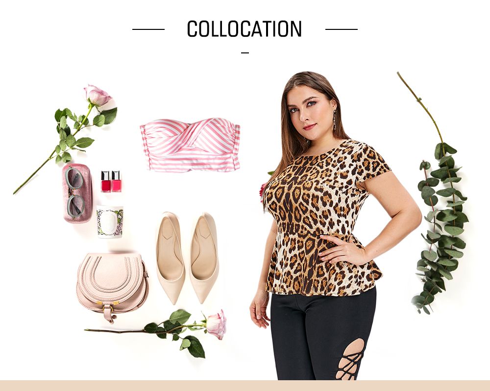 Plus Size Cap Sleeve Leopard Print T-shirt