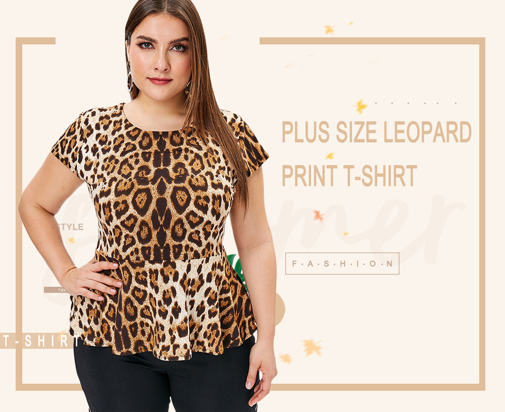 Plus Size Cap Sleeve Leopard Print T-shirt