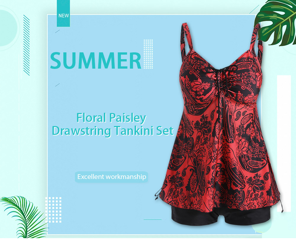 Floral Paisley Drawstring Tankini Set