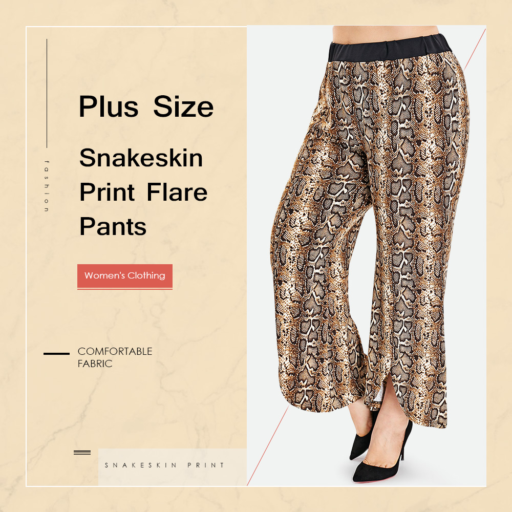 Plus Size Snakeskin Print Flare Pants