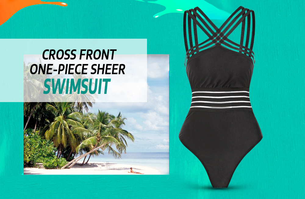 Cross Front One-Piece Sheer Swimsuit